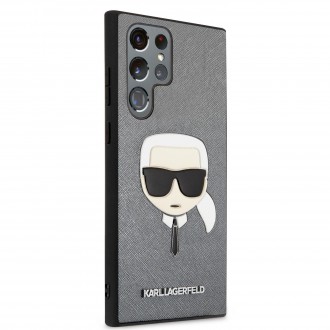 KLHCS22LSAKHSL Karl Lagerfeld PU Saffiano Karl Head Zadní Kryt pro Samsung Galaxy S22 Ultra Silver