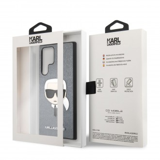 KLHCS22LSAKHSL Karl Lagerfeld PU Saffiano Karl Head Zadní Kryt pro Samsung Galaxy S22 Ultra Silver