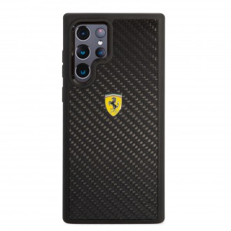 FEHCS22LFCAK Ferrari Real Carbon Zadní Kryt pro Samsung Galaxy S22 Ultra Black