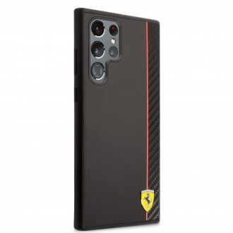 FESAXHCS22LBK Ferrari Smooth and Carbon Effect Zadní Kryt pro Samsung Galaxy S22 Ultra Black