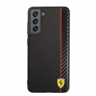 FESAXHCS21FBK Ferrari Smooth and Carbon Effect Zadní Kryt pro Samsung Galaxy S21 FE 5G Black