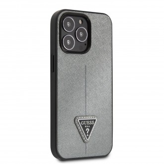 GUHCP13LPSATLG Guess PU Saffiano Triangle Zadní Kryt pro iPhone 13 Pro Silver