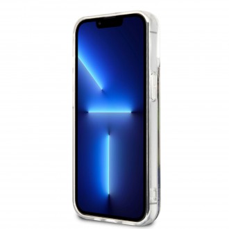 GUHCP13LLFLSB Guess Liquid Glitter Flower Zadní Kryt pro iPhone 13 Pro Blue