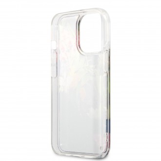 GUHCP13LLFLSB Guess Liquid Glitter Flower Zadní Kryt pro iPhone 13 Pro Blue