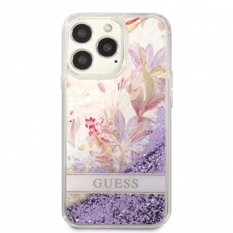 GUHCP13LLFLSU Guess Liquid Glitter Flower Zadní Kryt pro iPhone 13 Pro Purple