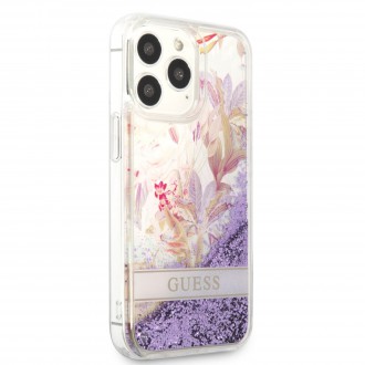 GUHCP13XLFLSU Guess Liquid Glitter Flower Zadní Kryt pro iPhone 13 Pro Max Purple