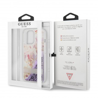 GUHCP13XLFLSU Guess Liquid Glitter Flower Zadní Kryt pro iPhone 13 Pro Max Purple