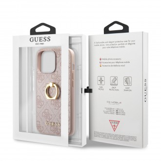 Guess PU 4G Ring Zadní Kryt pro iPhone 13 Pro Max Pink (GUHCP13X4GMRPI)