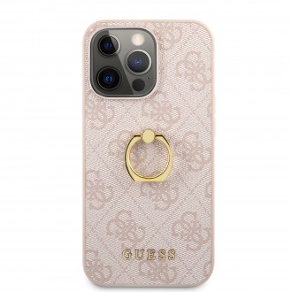 Guess PU 4G Ring Zadní Kryt pro iPhone 13 Pro Max Pink (GUHCP13X4GMRPI)