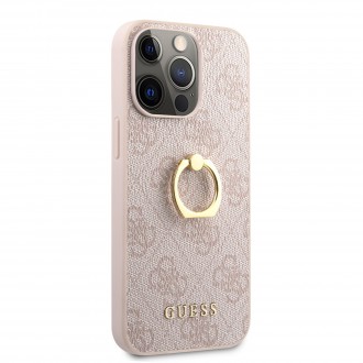 Guess PU 4G Ring Zadní Kryt pro iPhone 13 Pro Max Pink (GUHCP13X4GMRPI)