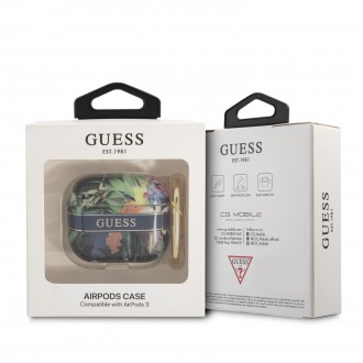 GUA3HHFLB Guess TPU Flower Print Pouzdro pro Airpods 3 Blue