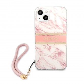 Guess TPU Marble Stripe Zadní Kryt pro iPhone 13 mini Pink (GUHCP13SKMABPI)