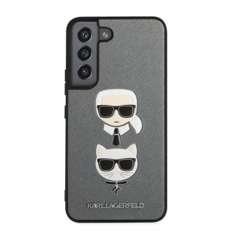 KLHCS22SSAKICKCSL Karl Lagerfeld Saffiano K&C Heads Kryt pro Samsung Galaxy S22 Silver