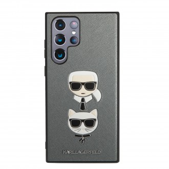 KLHCS22LSAKICKCSL Karl Lagerfeld Saffiano K&C Heads Kryt pro Samsung Galaxy S22 Ultra Silver