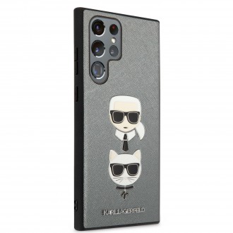 KLHCS22LSAKICKCSL Karl Lagerfeld Saffiano K&C Heads Kryt pro Samsung Galaxy S22 Ultra Silver