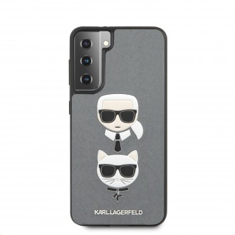 Karl Lagerfeld Saffiano K&C Heads Kryt pro Samsung Galaxy S21+ Silver (KLHCS21MSAKICKCSL)