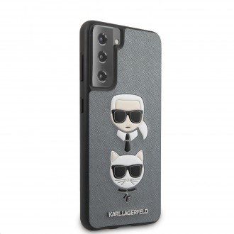 Karl Lagerfeld Saffiano K&C Heads Kryt pro Samsung Galaxy S21+ Silver (KLHCS21MSAKICKCSL)