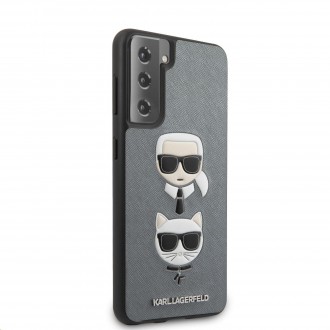 Karl Lagerfeld Saffiano K&C Heads Kryt pro Samsung Galaxy S21+ Silver (KLHCS21MSAKICKCSL)