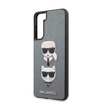 Karl Lagerfeld Saffiano K&C Heads Kryt pro Samsung Galaxy S21+ Silver (KLHCS21MSAKICKCSL)