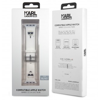 KLAWMSLCKW Karl Lagerfeld Karl and Choupette Řemínek pro Apple Watch 38/40mm White