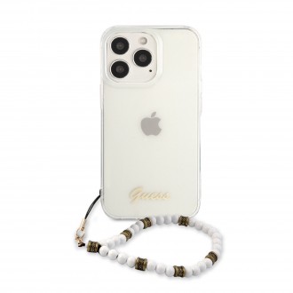 Guess PC Script and White Pearls Zadní Kryt pro iPhone 13 Pro Max Transparent (GUHCP13XKPSWH)