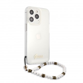 Guess PC Script and White Pearls Zadní Kryt pro iPhone 13 Pro Max Transparent (GUHCP13XKPSWH)
