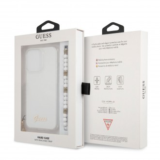 Guess PC Script and White Pearls Zadní Kryt pro iPhone 13 Pro Max Transparent (GUHCP13XKPSWH)