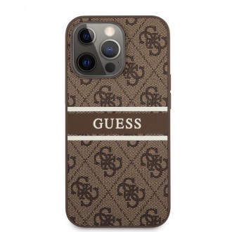 Guess PU 4G Printed Stripe Zadní Kryt pro iPhone 13 Pro Max Brown (GUHCP13X4GDBR)