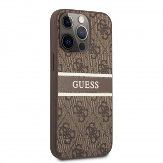 Guess PU 4G Printed Stripe Zadní Kryt pro iPhone 13 Pro Max Brown (GUHCP13X4GDBR)