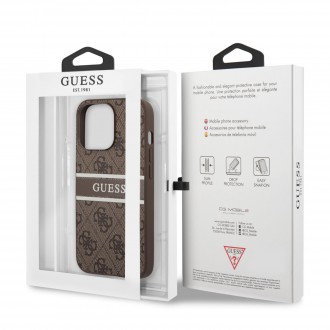 Guess PU 4G Printed Stripe Zadní Kryt pro iPhone 13 Pro Max Brown (GUHCP13X4GDBR)