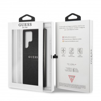 GUHCS22LPSASBBK Guess PU Leather Saffiano Zadní Kryt pro Samsung Galaxy S22 Ultra Black