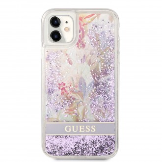 GUHCN61LFLSU Guess Liquid Glitter Flower Zadní Kryt pro iPhone 11 Purple