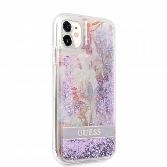 GUHCN61LFLSU Guess Liquid Glitter Flower Zadní Kryt pro iPhone 11 Purple