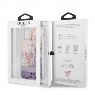 GUHCN61LFLSU Guess Liquid Glitter Flower Zadní Kryt pro iPhone 11 Purple