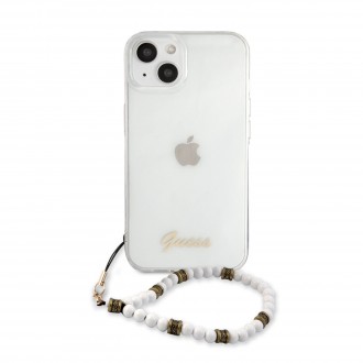 Guess PC Script and White Pearls Zadní Kryt pro iPhone 13 Transparent (GUHCP13MKPSWH)