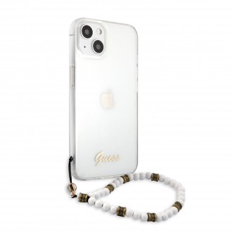 Guess PC Script and White Pearls Zadní Kryt pro iPhone 13 Transparent (GUHCP13MKPSWH)