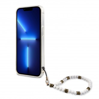 Guess PC Script and White Pearls Zadní Kryt pro iPhone 13 Transparent (GUHCP13MKPSWH)