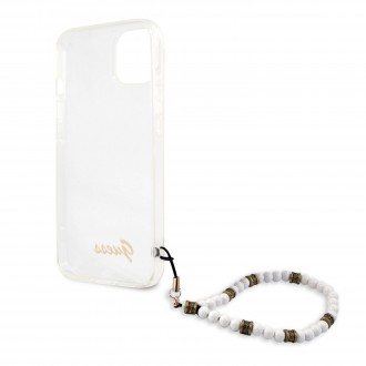 Guess PC Script and White Pearls Zadní Kryt pro iPhone 13 Transparent (GUHCP13MKPSWH)