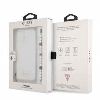Guess PC Script and White Pearls Zadní Kryt pro iPhone 13 Transparent (GUHCP13MKPSWH)