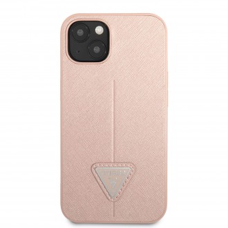 GUHCP13MPSATLP Guess PU Saffiano Triangle Zadní Kryt pro iPhone 13 Pink