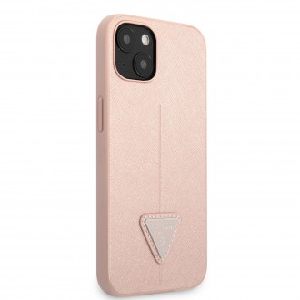 GUHCP13MPSATLP Guess PU Saffiano Triangle Zadní Kryt pro iPhone 13 Pink