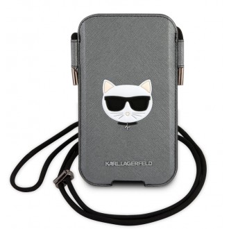 Karl Lagerfeld Kožené Choupette Sleeve Pouzdro pro MacBook Air/Pro + Choupette Head Saffiano PU Pouch L Grey