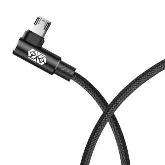 Baseus MVP Elbow Type oboustranný úhlový kabel s bočním micro USB konektorem 2m 1,5A černý (CAMMVP-B01)