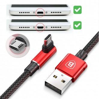 Baseus MVP Elbow Type oboustranný úhlový kabel s bočním micro USB konektorem 2m 1,5A černý (CAMMVP-B01)
