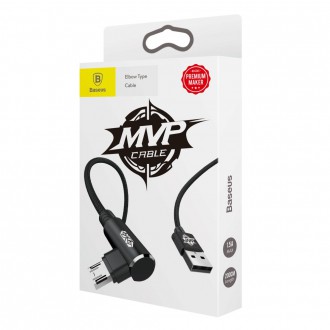 Baseus MVP Elbow Type oboustranný úhlový kabel s bočním micro USB konektorem 2m 1,5A černý (CAMMVP-B01)