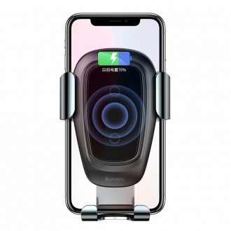 Baseus Metal Gravity Wireless Charger kovový držák větracího otvoru do auta Qi bezdrátová nabíječka černá (WXYL-B0A)