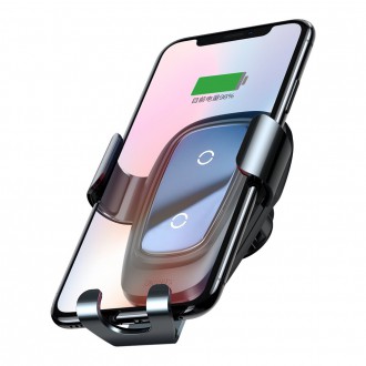 Baseus Metal Gravity Wireless Charger kovový držák větracího otvoru do auta Qi bezdrátová nabíječka černá (WXYL-B0A)