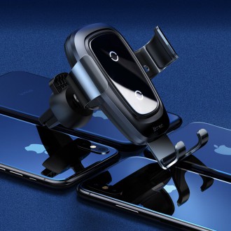 Baseus Metal Gravity Wireless Charger kovový držák větracího otvoru do auta Qi bezdrátová nabíječka černá (WXYL-B0A)