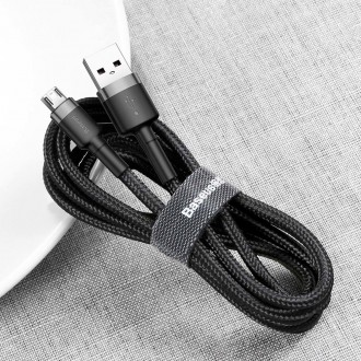 [RETURNED ITEM] Baseus Cafule Cable Durable Nylon Braided Wire USB / micro USB QC3.0 2.4A 0,5M black-grey (CAMKLF-AG1)