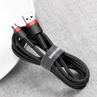 Baseus Cafule Cable odolný nylonový kabel USB / micro USB QC3.0 2.4A 1M černo-červený (CAMKLF-B91)